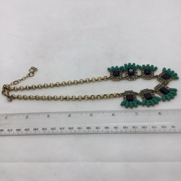 J. Crew Black & Teal Goldtone Statement Necklace 16" - Picture 5 of 5